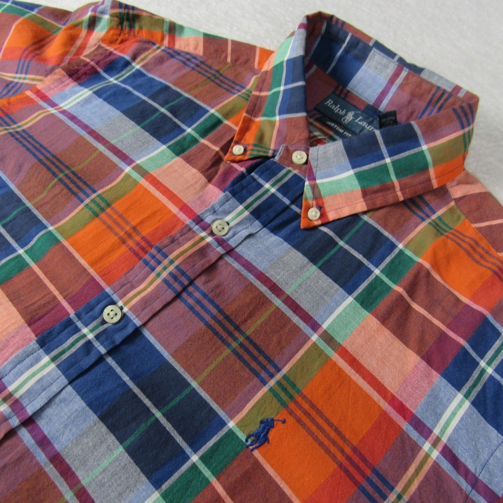 Ralph Lauren Button Down Mens Large Multi Plaid Excellent Custom Fit Long Sleeve
